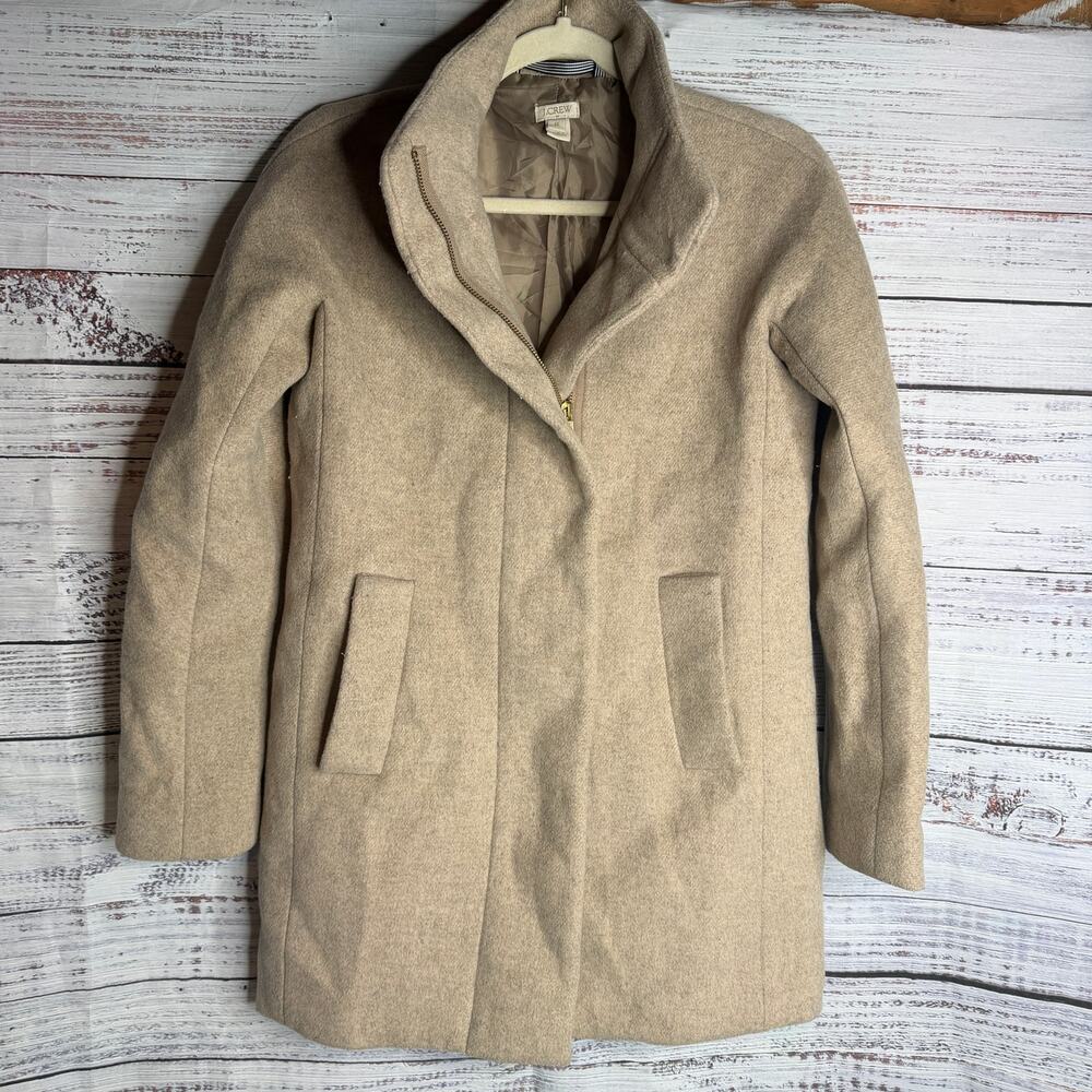 J.Crew Womens 00 Beige Wool Blend Cocoon Coat Funnel Neck Zip Winter Jacket